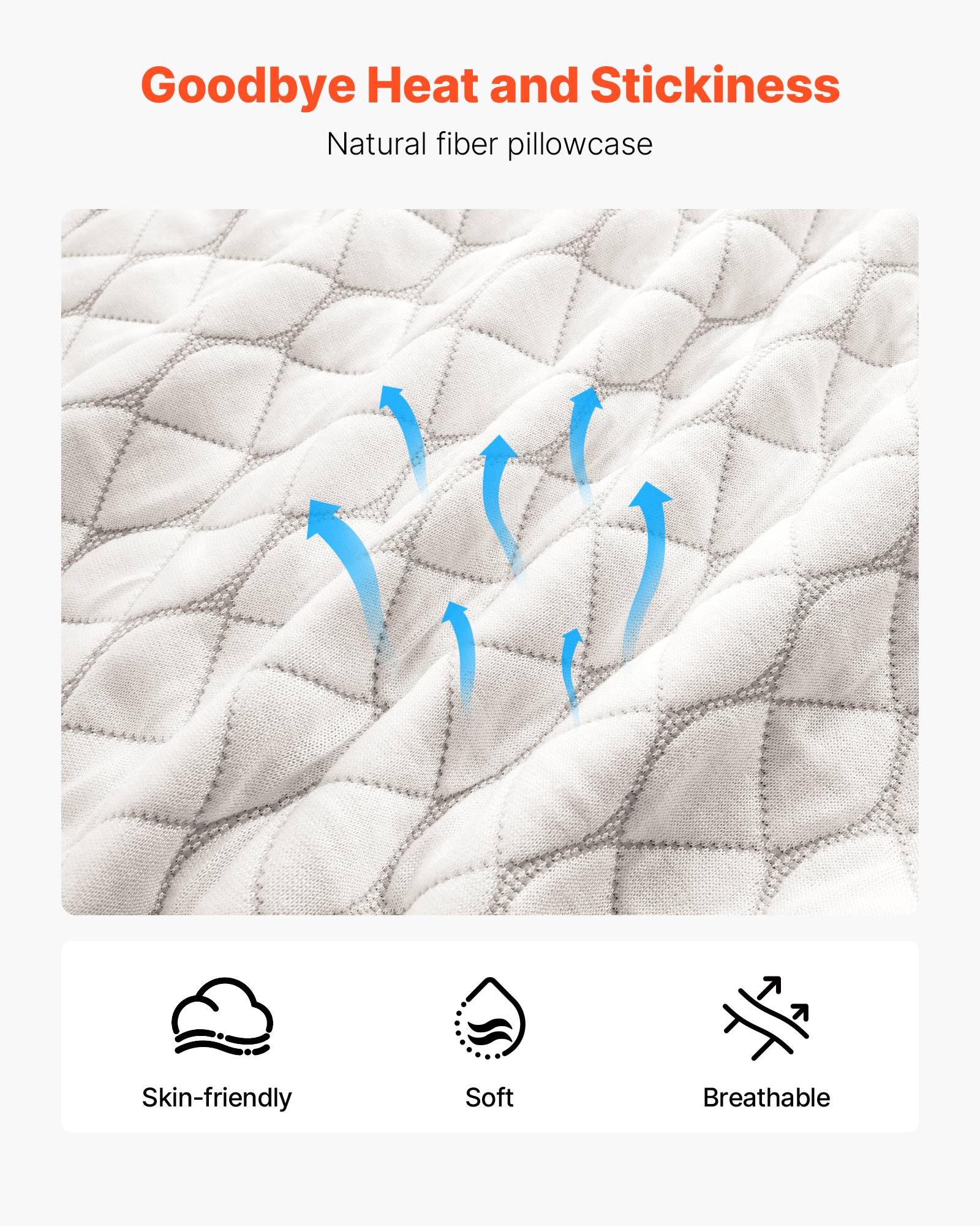 VEVOR Oreiller Mousse à Mémoire de Forme 74 x 48 cm avec Housse Fibre Naturelle - Image 5