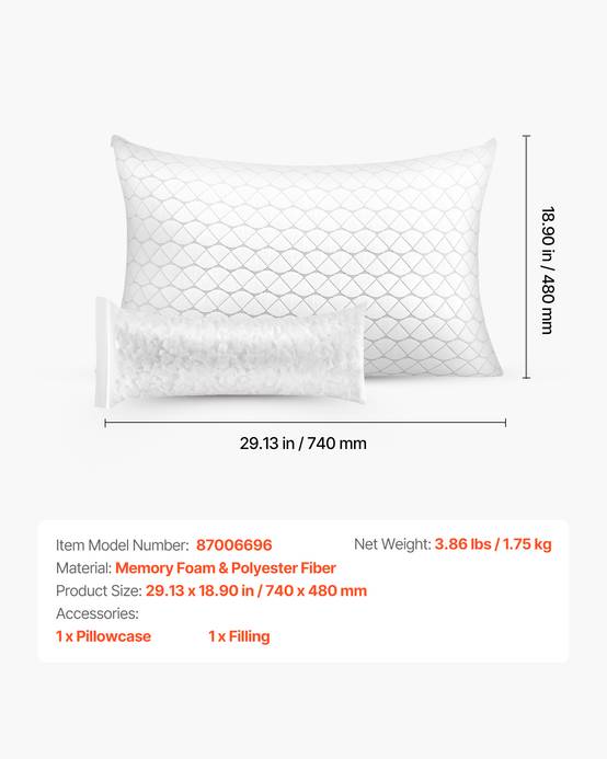 VEVOR Oreiller Mousse à Mémoire de Forme 74 x 48 cm avec Housse Fibre Naturelle - Image 7