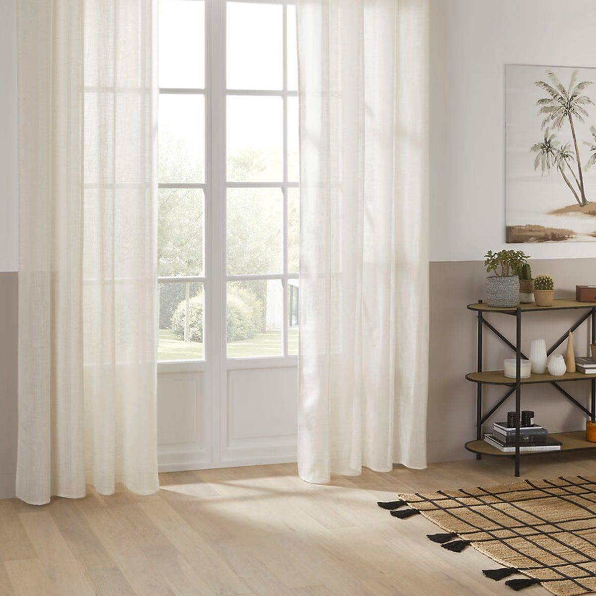 Voilage à œillets Beige aspect Lin 140 x 240 cm - Imagen 2