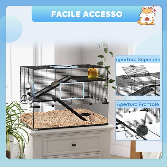 Cage hamster nain acier verre trempé 3 niveaux accessoires 76x48x54cm Noir - ComfortXL Outdoor Living - Image 9