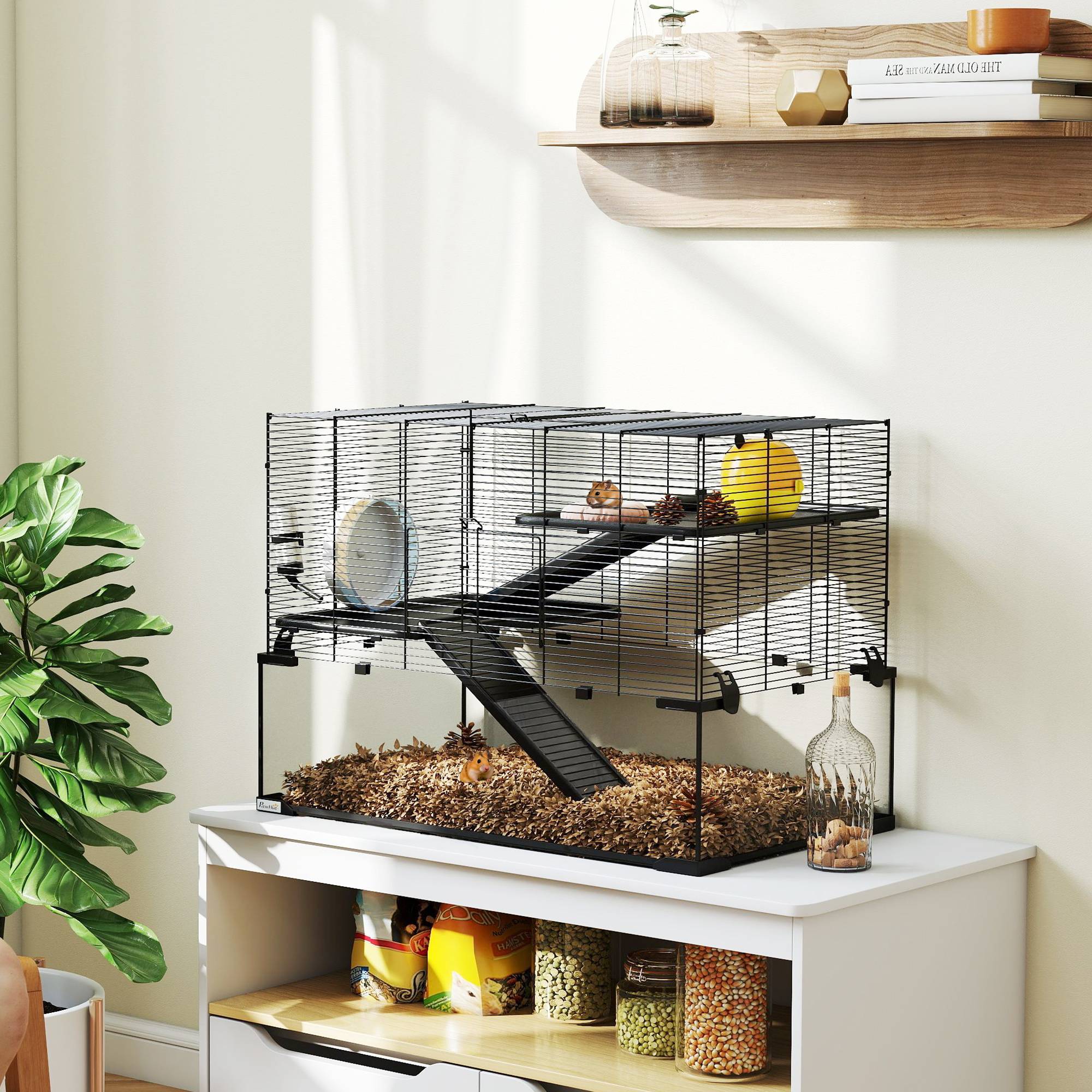 Cage hamster nain acier verre trempé 3 niveaux accessoires 76x48x54cm Noir - ComfortXL Outdoor Living - Image 10