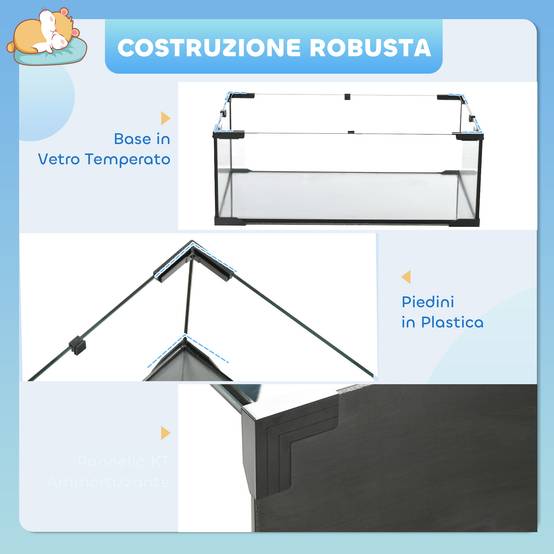 Cage hamster nain acier verre trempé 3 niveaux accessoires 76x48x54cm Noir - ComfortXL Outdoor Living - Image 8