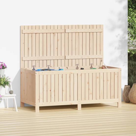 Très Grand Coffre de Rangement Bois de Pin Non Traité avec Couvercle à Vérin pour Jardin 147 cm – ComfortXL Outdoor Living - Image 1
