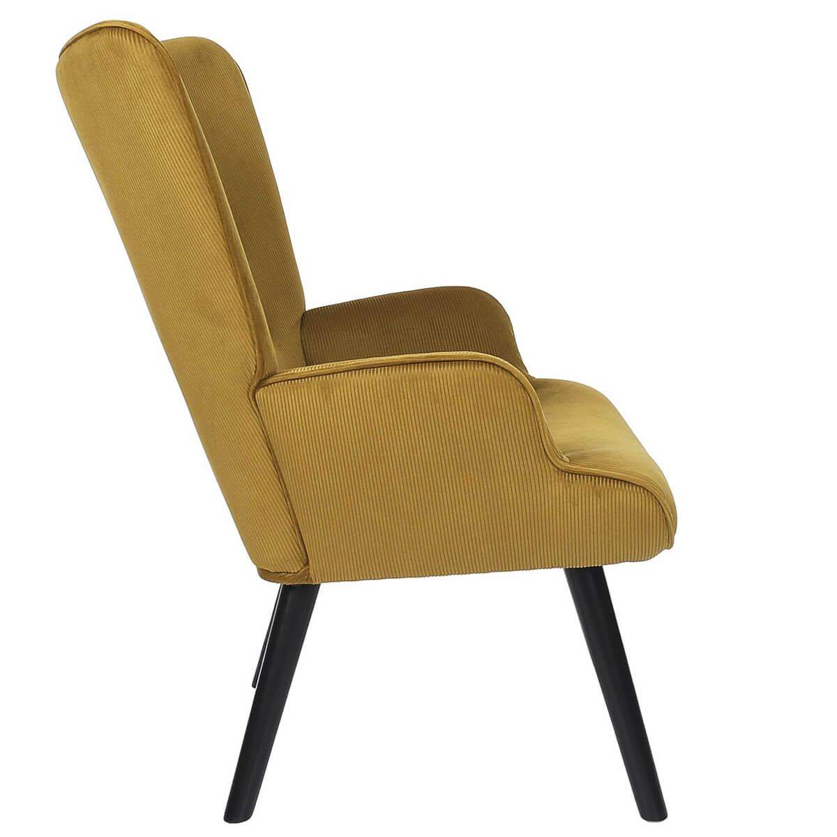 ALTOBUY - Fauteuil Tissu velours côtelé moutarde et piétement hévéa laqué noir - HAMZA - Image 4