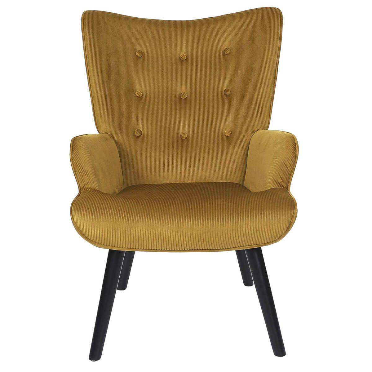 ALTOBUY - Fauteuil Tissu velours côtelé moutarde et piétement hévéa laqué noir - HAMZA - Image 3