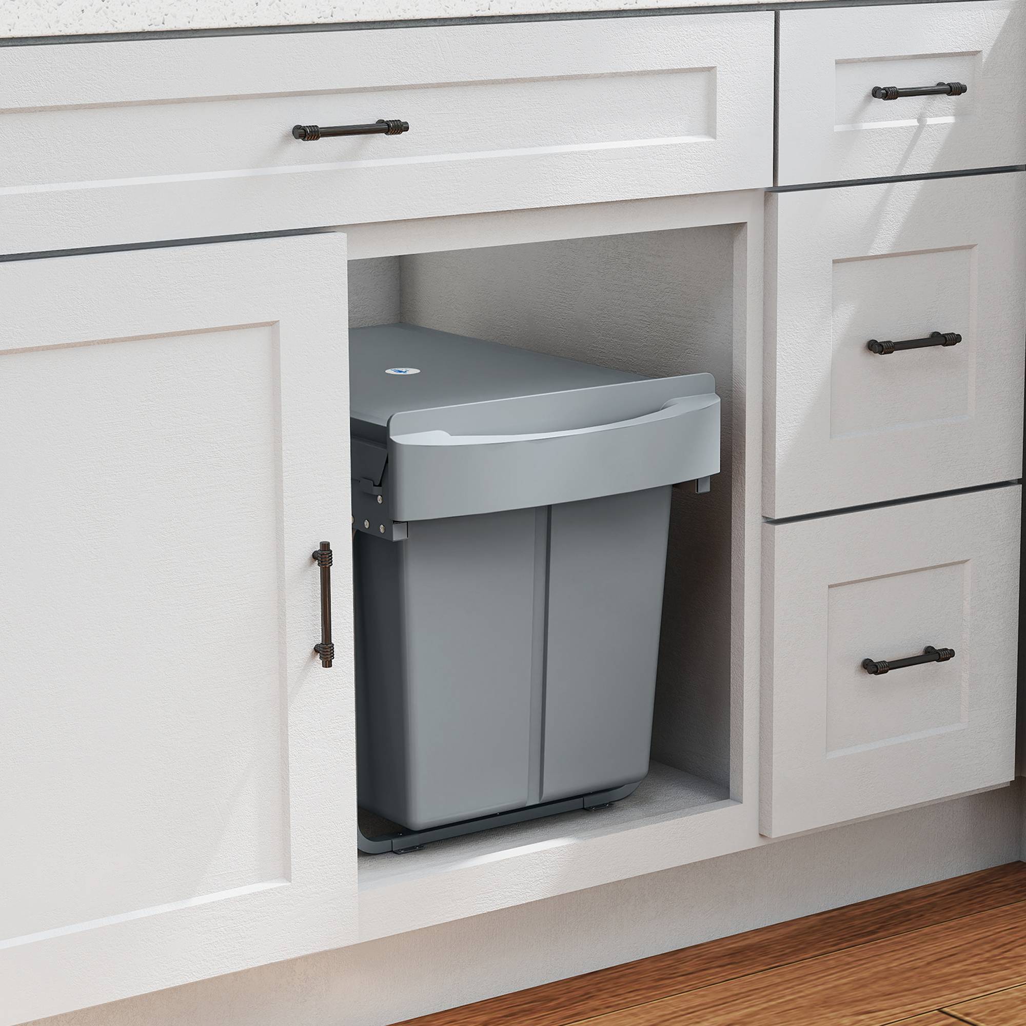 Sans Marque - Poubelle cuisine sous évier coulissant encastrable 2 compartiments 20 L amovibles 52x33,5x41cm gris - Image 4