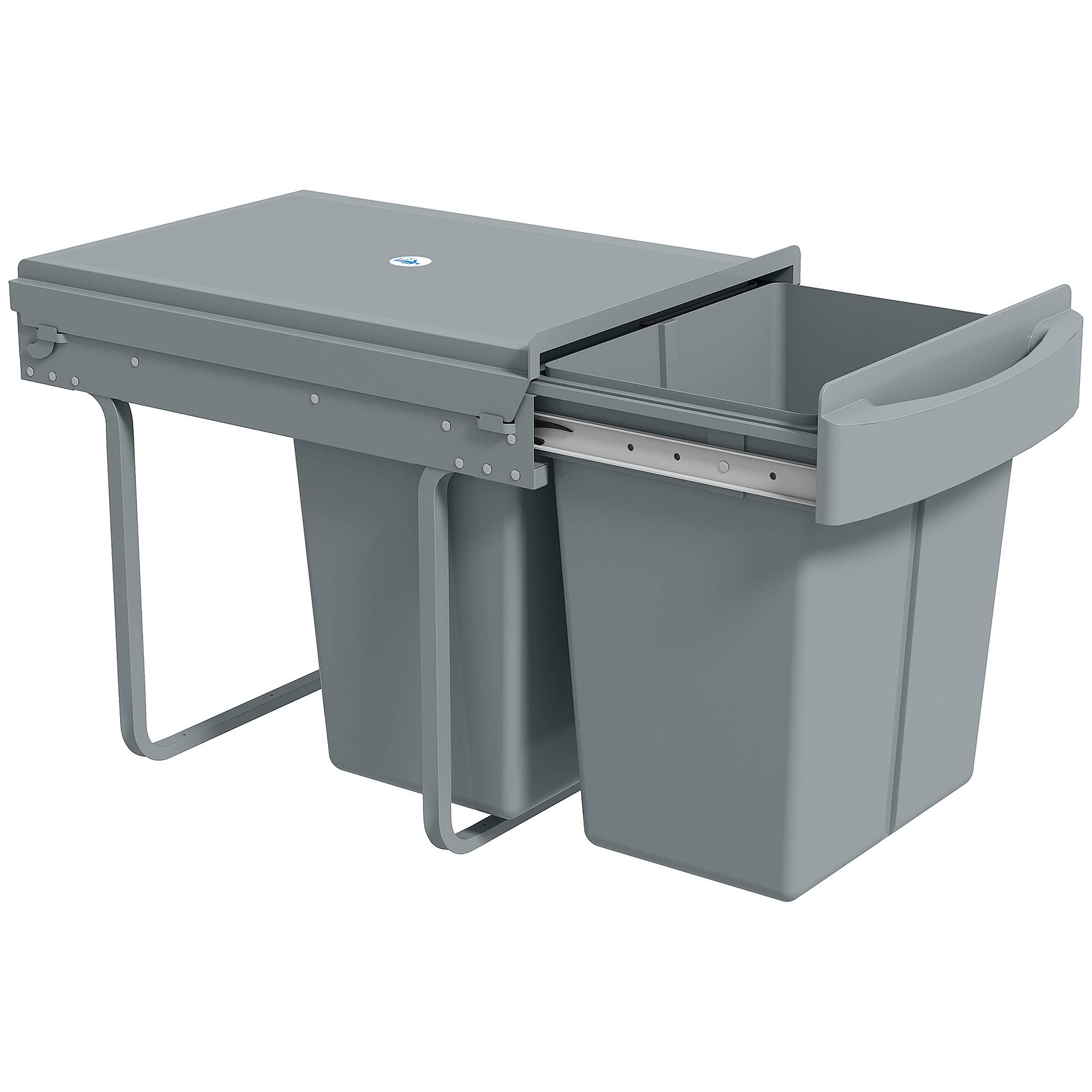 Sans Marque - Poubelle cuisine sous évier coulissant encastrable 2 compartiments 20 L amovibles 52x33,5x41cm gris - Image 1