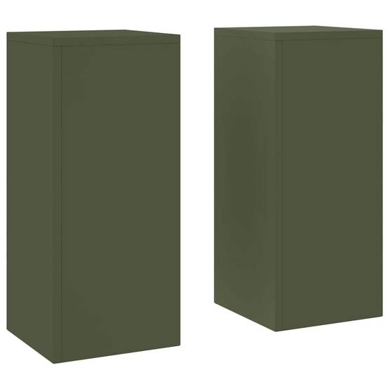 Lot de 2 Supports de pots hauts en Acier Durables et décoratifs pour Jardin et Balcon Vert Olive 24x24x55 cm – ComfortXL Outdoor Living - Image 2
