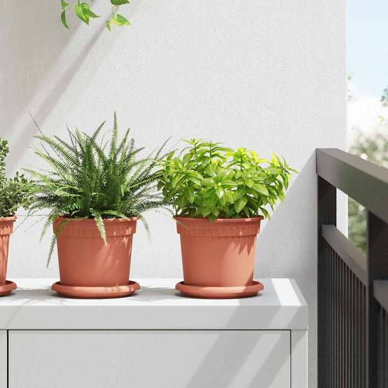Lot 6 Pots de fleurs ronds plastique pour Balcon Jardin avec Drainage Ø 15 cm Rouge Brique - ComfortXL Outdoor Living - Image 1