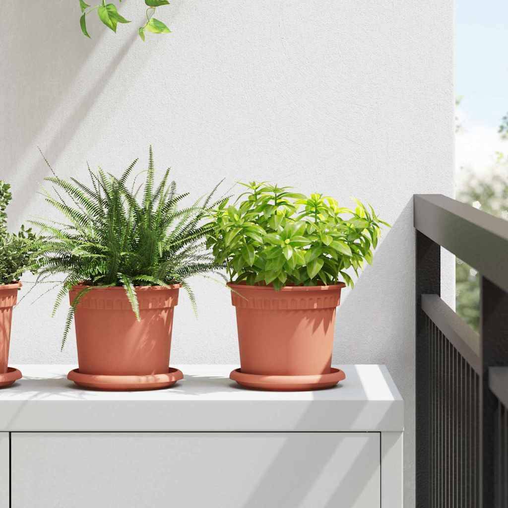 Lot 6 Pots de fleurs ronds plastique pour Balcon Jardin avec Drainage Ø 15 cm Rouge Brique - ComfortXL Outdoor Living - Image 1