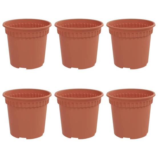 Lot 6 Pots de fleurs ronds plastique pour Balcon Jardin avec Drainage Ø 15 cm Rouge Brique - ComfortXL Outdoor Living - Image 2