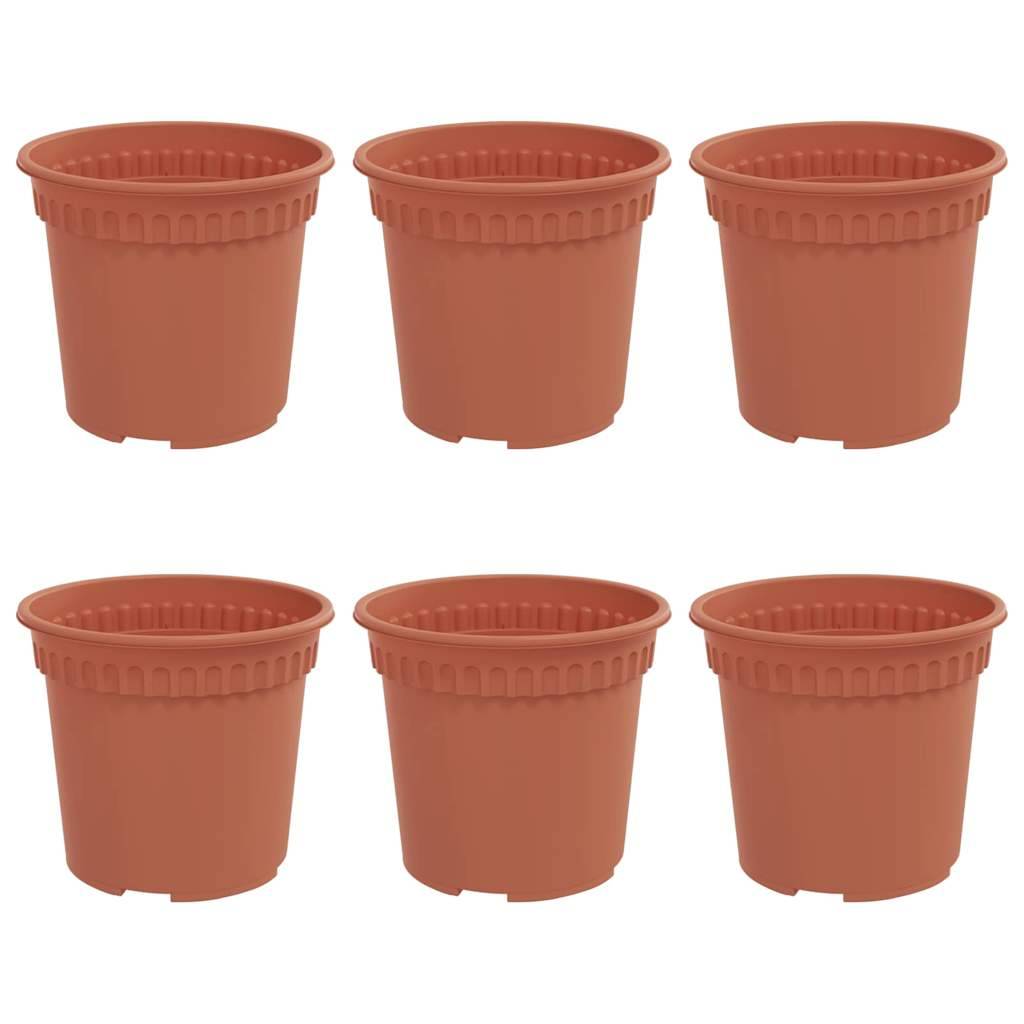 Lot 6 Pots de fleurs ronds plastique pour Balcon Jardin avec Drainage Ø 15 cm Rouge Brique - ComfortXL Outdoor Living - Image 2