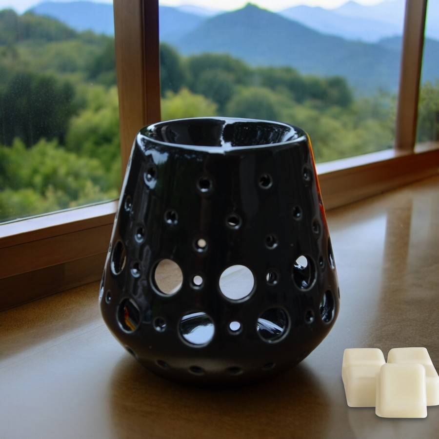 Diffuseur Huile Essentielle et Parfum Maison – Bougeoir Aromathérapie-Céramique Noire-Projection de Lumière, Hautr: 9cm - Zen'Arôme - Image 4