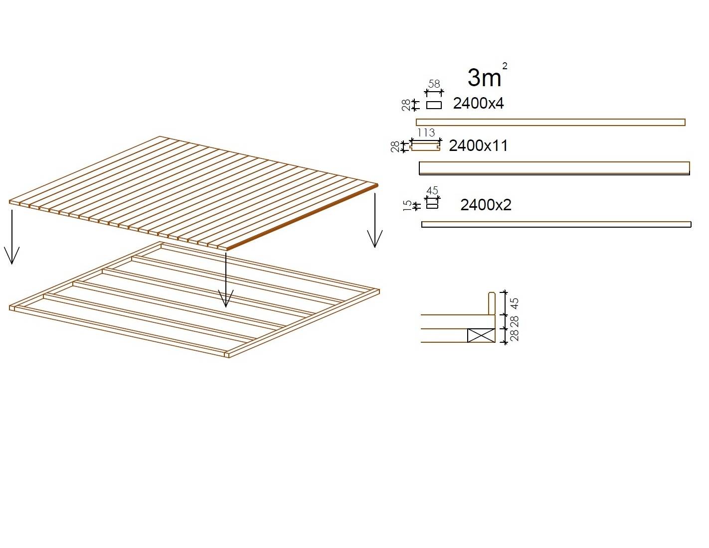 Altanka - Plancher universel pour abris de jardin - 28 mm - paquet de 3 m2 - Non traité - POD06 - ALTANKA - Imagen 2