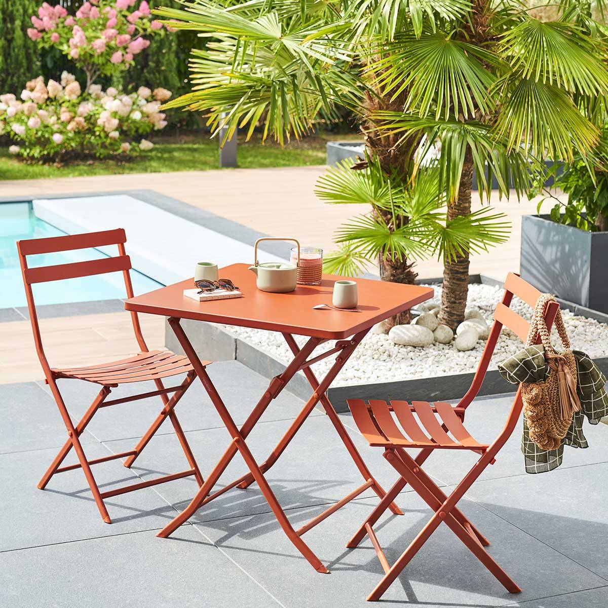 Hesperide - Table de jardin pliante carrée "Greensboro" ambre 2 places en acier traité époxy - Hespéride - Imagen 1