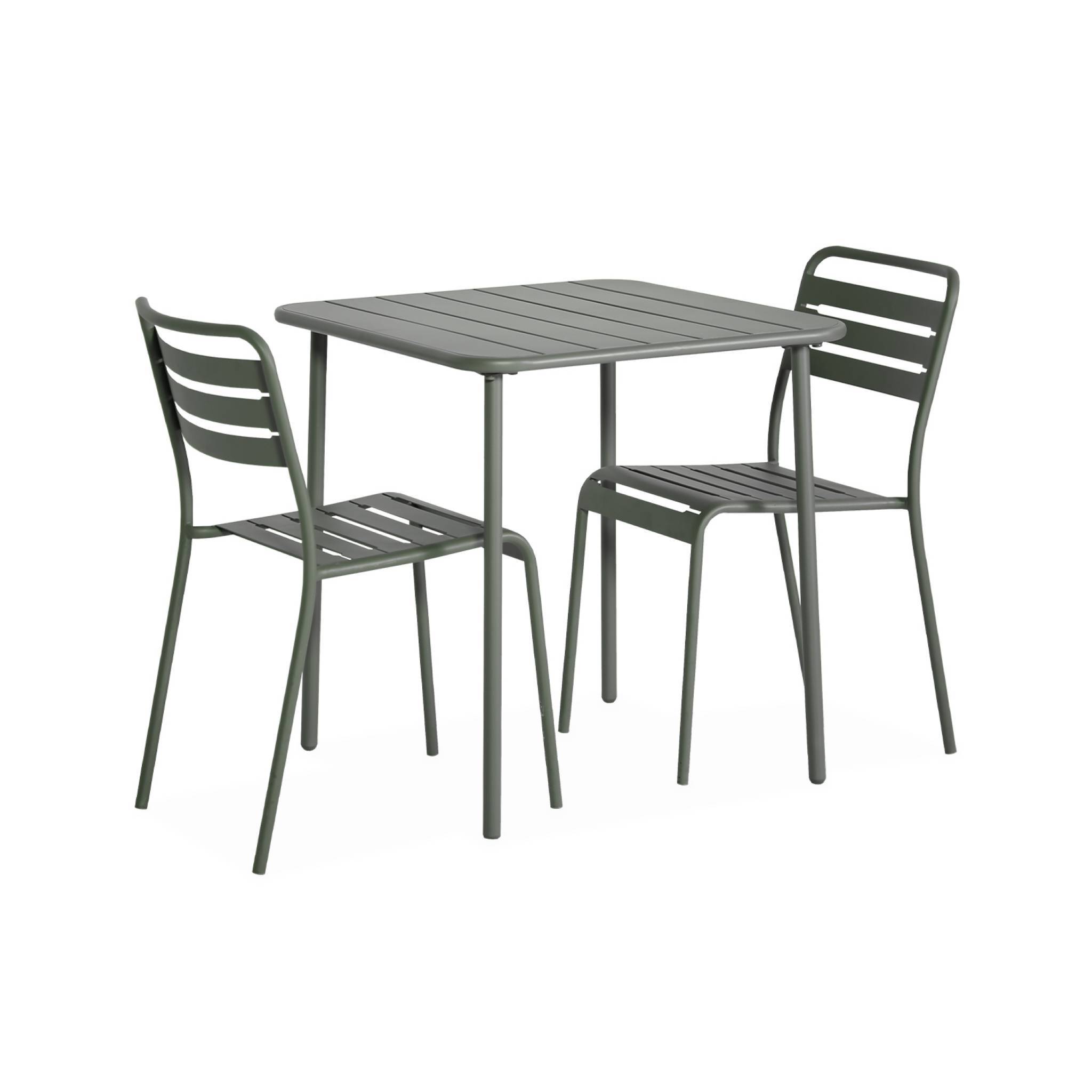 sweeek - Table de jardin métal + 2 assises kaki Amélia. lattes et bords arrondis. traitement antirouille | sweeek - Image 2
