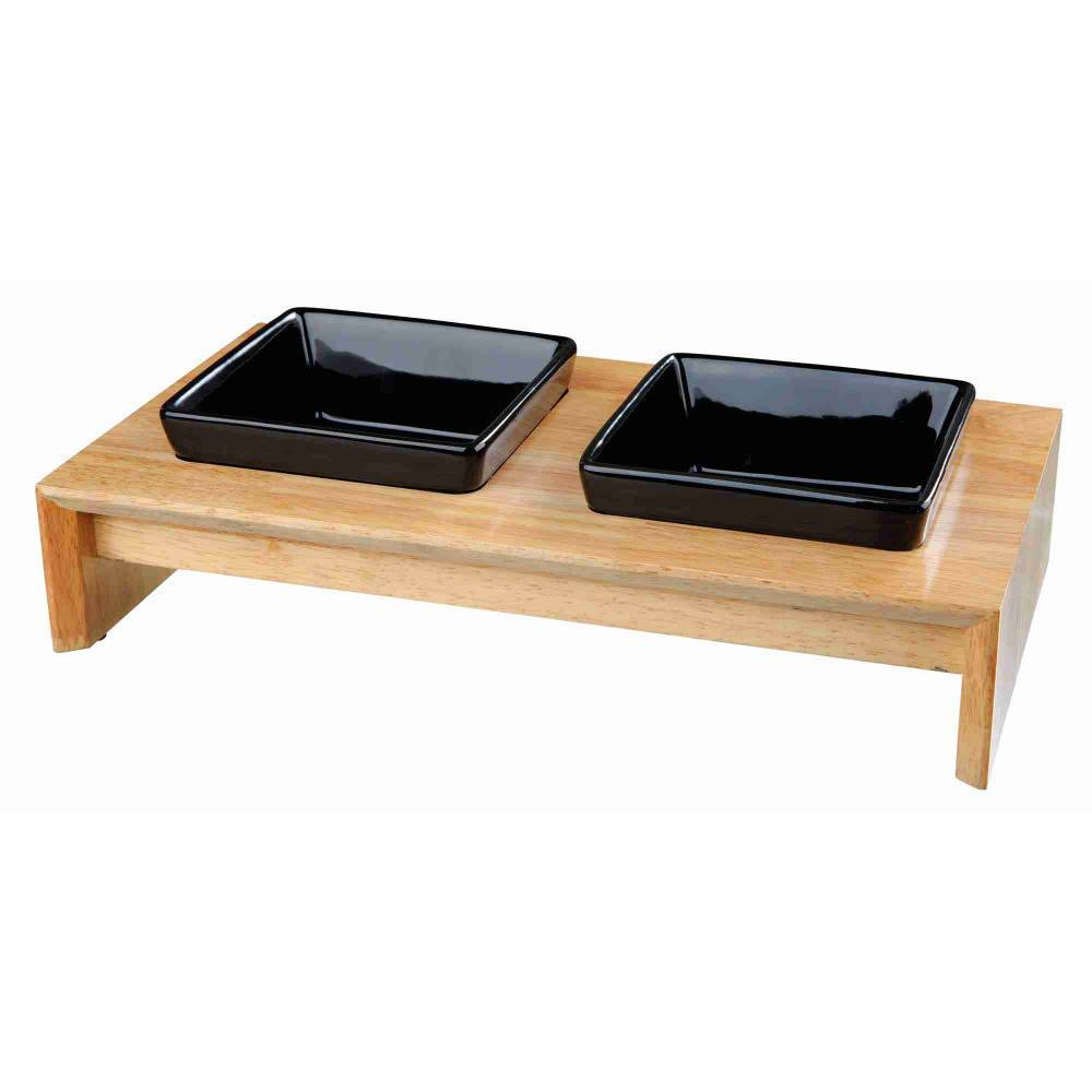 Set de gamelles, céramique/bois 0.4l/13 cm pour chat ou chien - Image 1