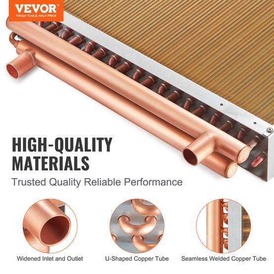 VEVOR Échangeur chaleur air-eau, 20x20 po, 3 rangées cuivre. Pour fournaise bois, chauffage. - Image 2