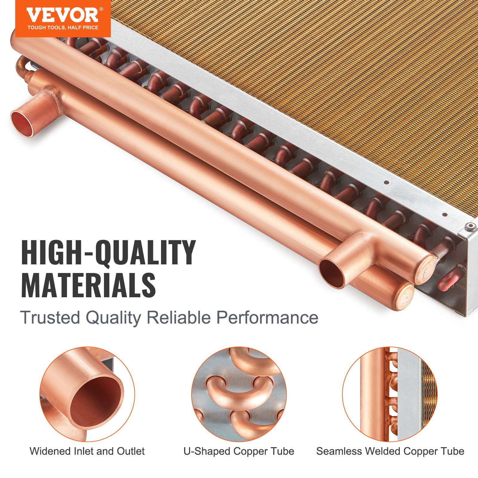 VEVOR Échangeur chaleur air-eau, 20x20 po, 3 rangées cuivre. Pour fournaise bois, chauffage. - Image 2