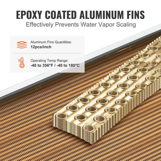 VEVOR Échangeur chaleur air-eau, 20x20 po, 3 rangées cuivre. Pour fournaise bois, chauffage. - Image 3
