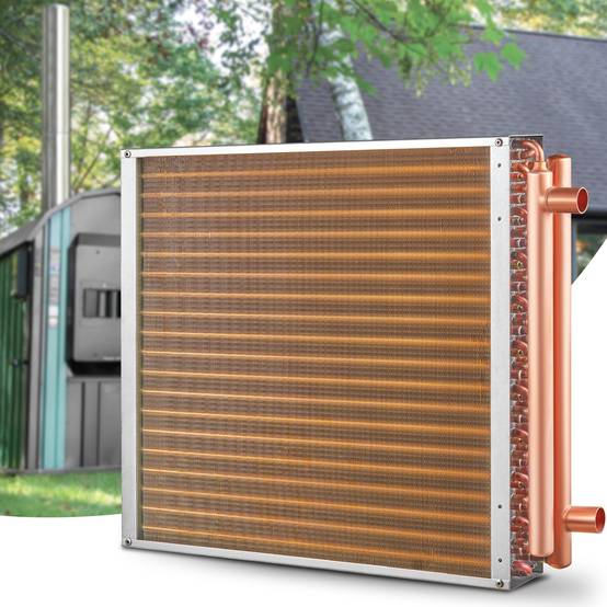 VEVOR Échangeur chaleur air-eau, 20x20 po, 3 rangées cuivre. Pour fournaise bois, chauffage. - Image 8