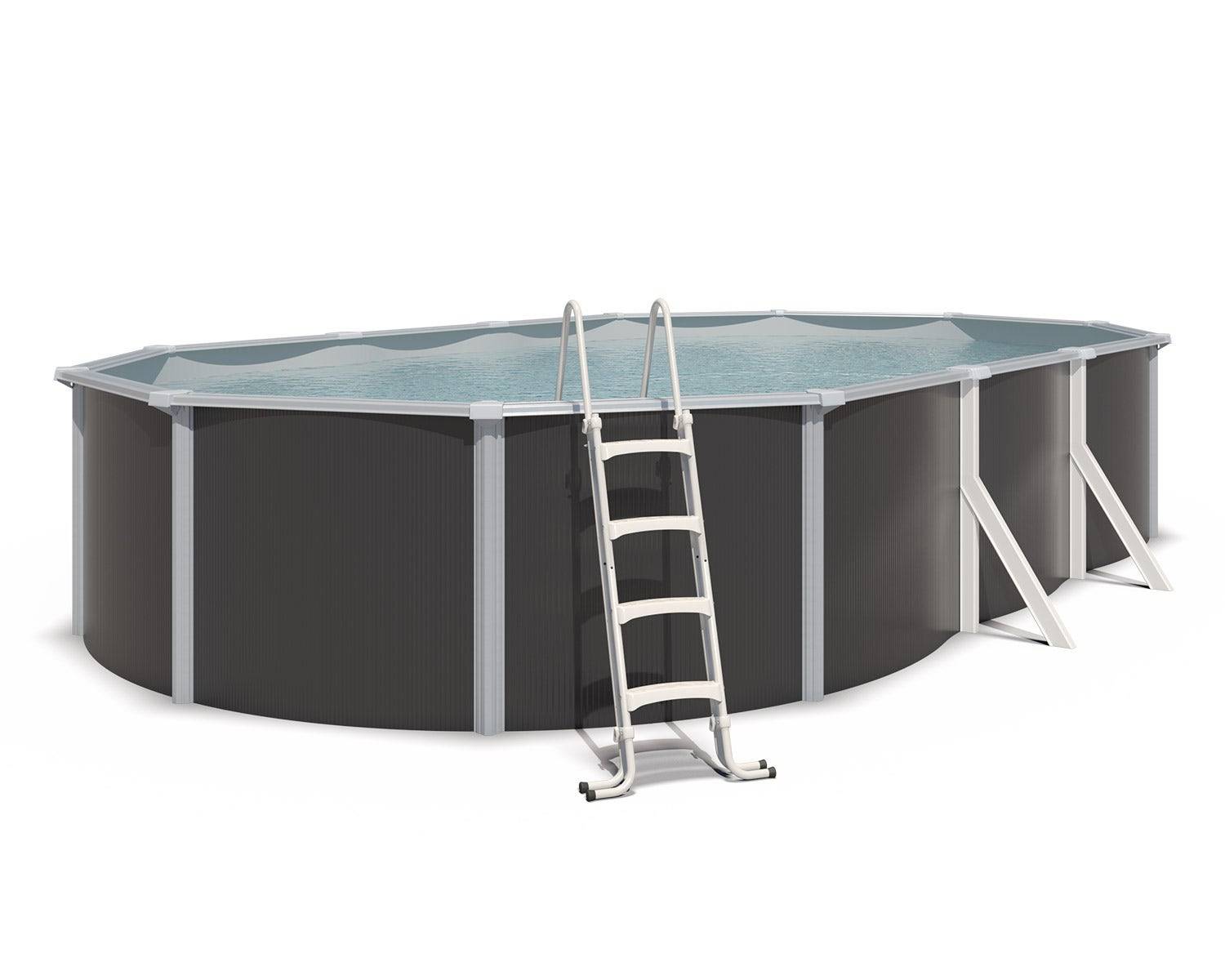 Piscine hors sol acier ovale 7,60 x 4,55 x 1,32 m anthracite VARUNA - Image 1