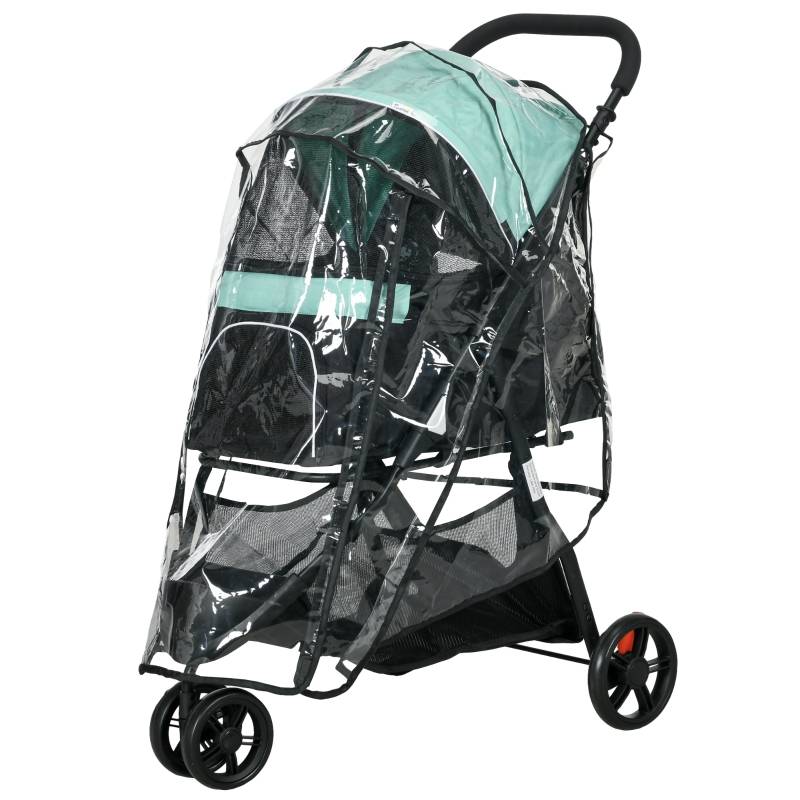 PANGIVO - Poussette pour chien et chat pliable 80.50 x 51.50 x 100 cm acier et polyester bleu et vert - PANGIVO