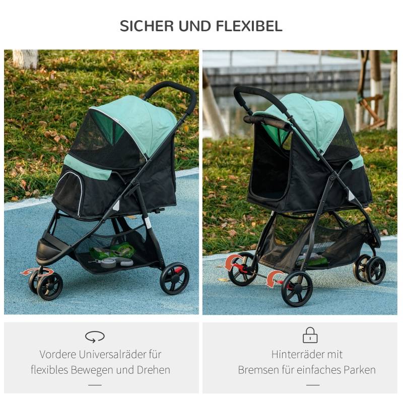 Poussette pour chien et chat pliable 80.50 x 51.50 x 100 cm acier et polyester bleu et vert - PANGIVO - Image 6