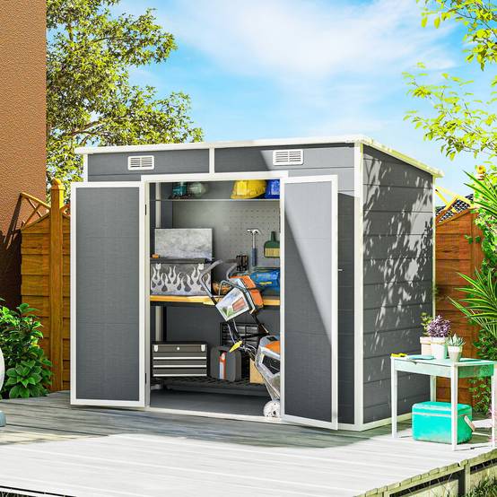 Abri de jardin polypropylène gris 238 x 125 x 183 cm - PANGIVO - Image 3