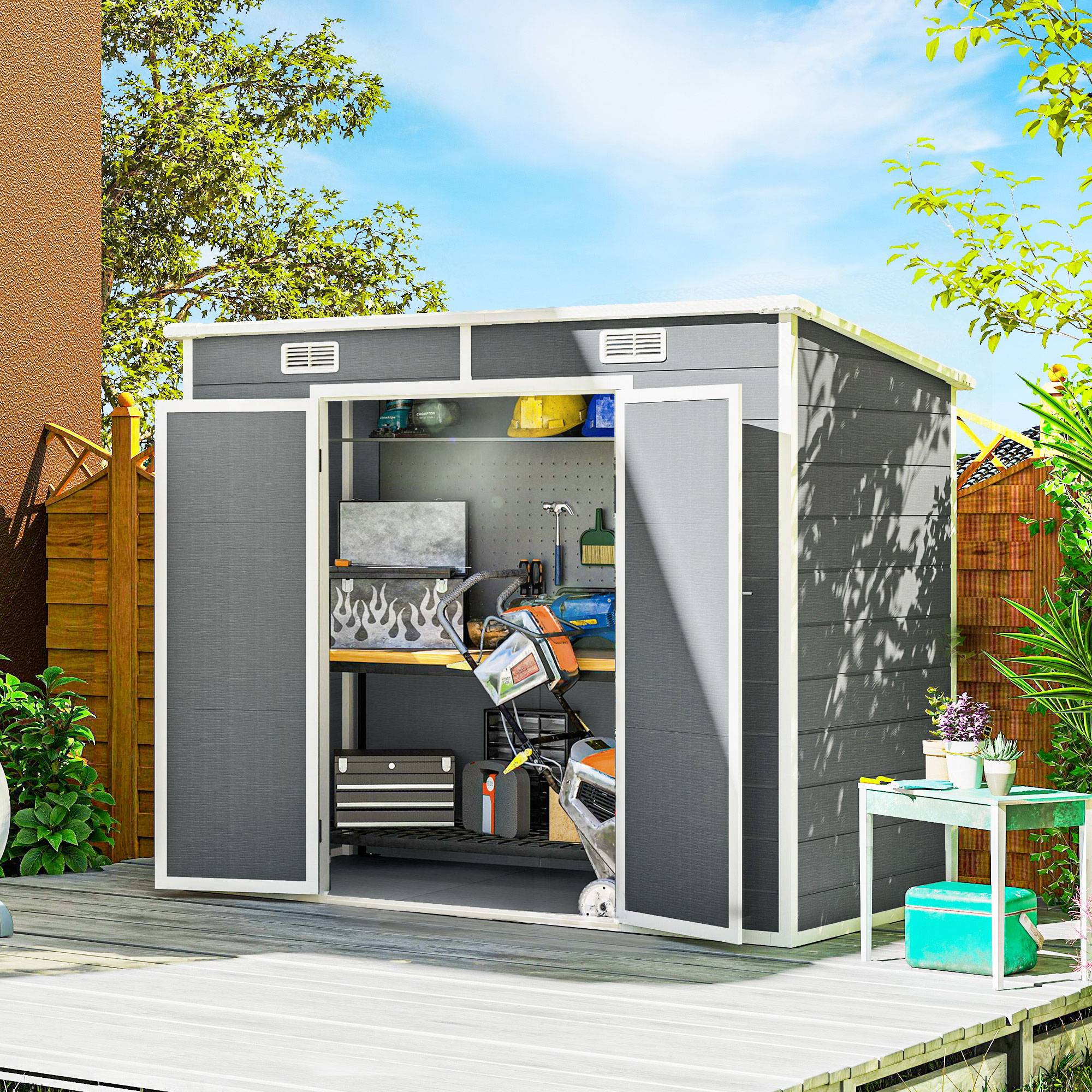 Abri de jardin polypropylène gris 238 x 125 x 183 cm - PANGIVO - Image 3