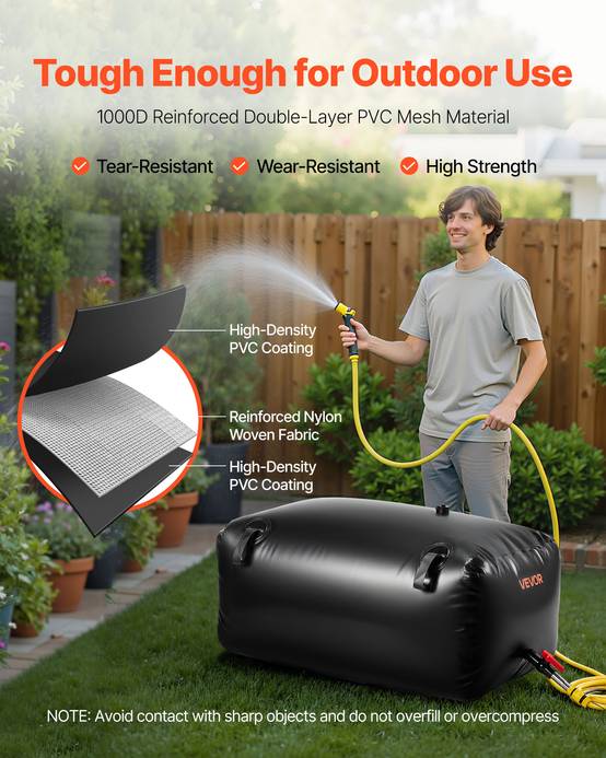 VEVOR Réservoir d'Eau Souple Vessie de Stockage Eau Pliable en PVC 240 L Noir - Image 3