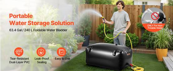 VEVOR Réservoir d'Eau Souple Vessie de Stockage Eau Pliable en PVC 240 L Noir - Image 9