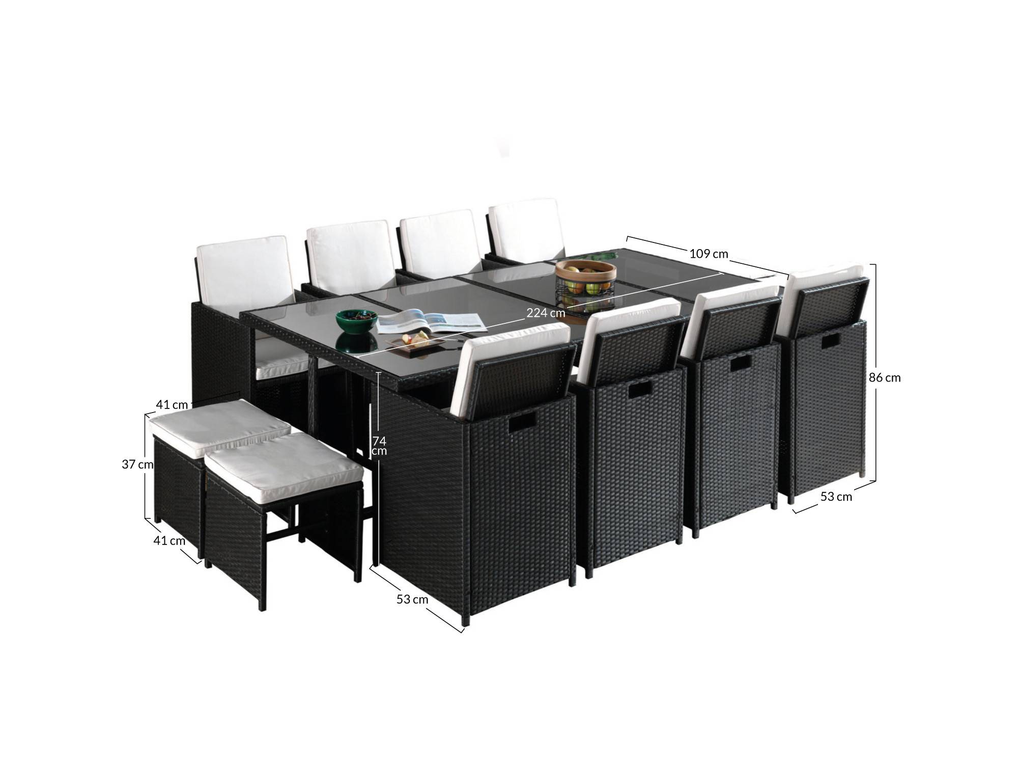 Best Mobilier - Fira - Salon de jardin encastrable 12 places - en résine tressée - Noir avec coussins beiges + housse de protection - Best Mobilier - Imagen 9