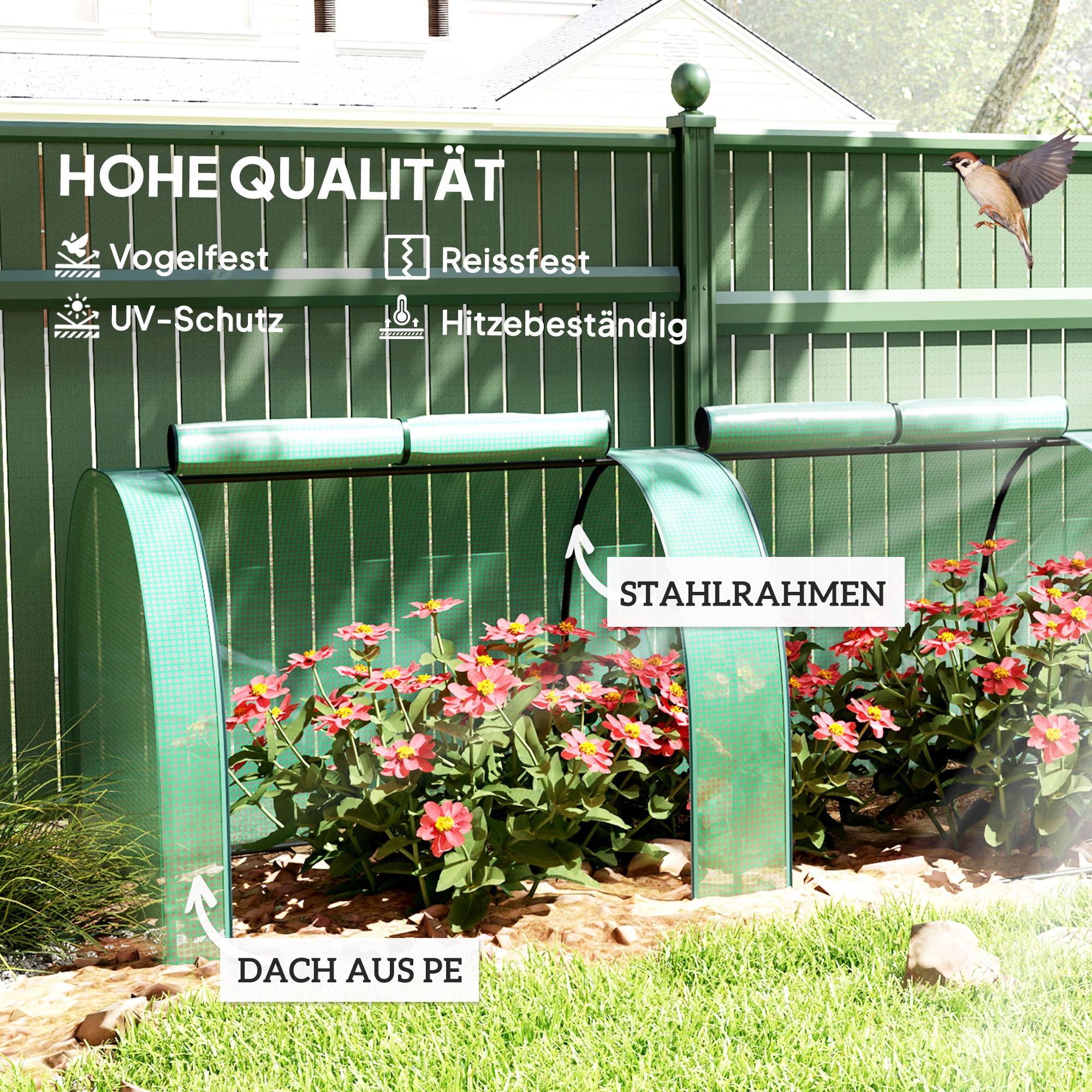 ComfortXL - Serre tunnel acier 395 x 100 x 80 cm verte pour jardin balcon terrasse avec 4 ouvertures zippées et bâche PE - Image 4
