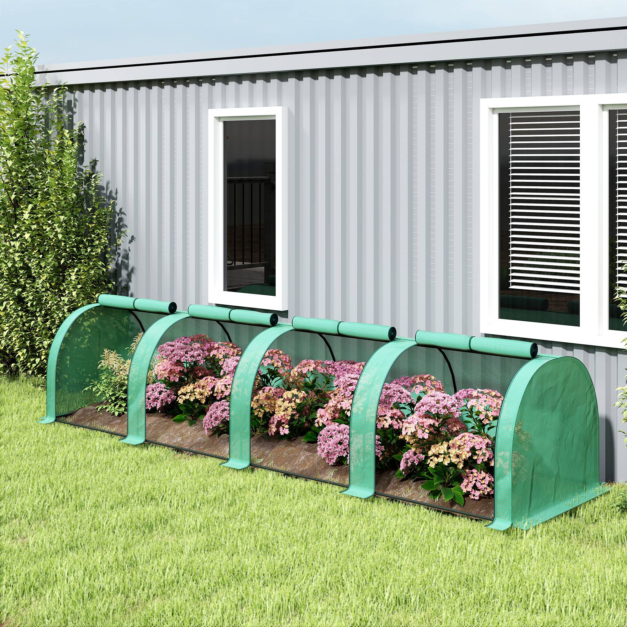 ComfortXL - Serre tunnel acier 395 x 100 x 80 cm verte pour jardin balcon terrasse avec 4 ouvertures zippées et bâche PE - Image 8