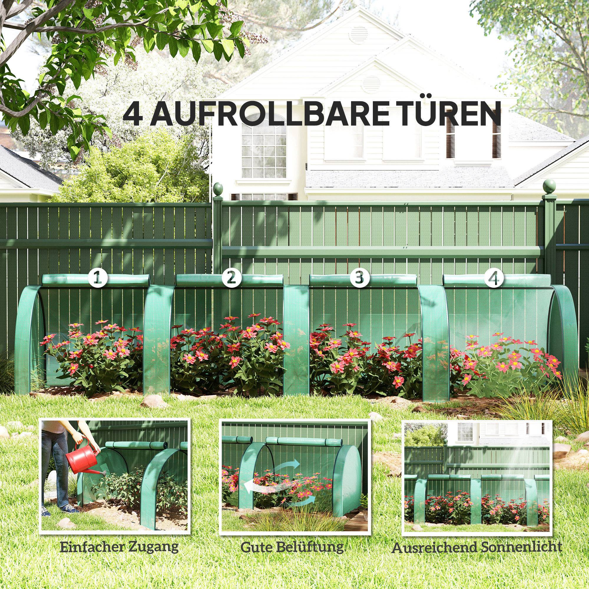 ComfortXL - Serre tunnel acier 395 x 100 x 80 cm verte pour jardin balcon terrasse avec 4 ouvertures zippées et bâche PE - Image 6