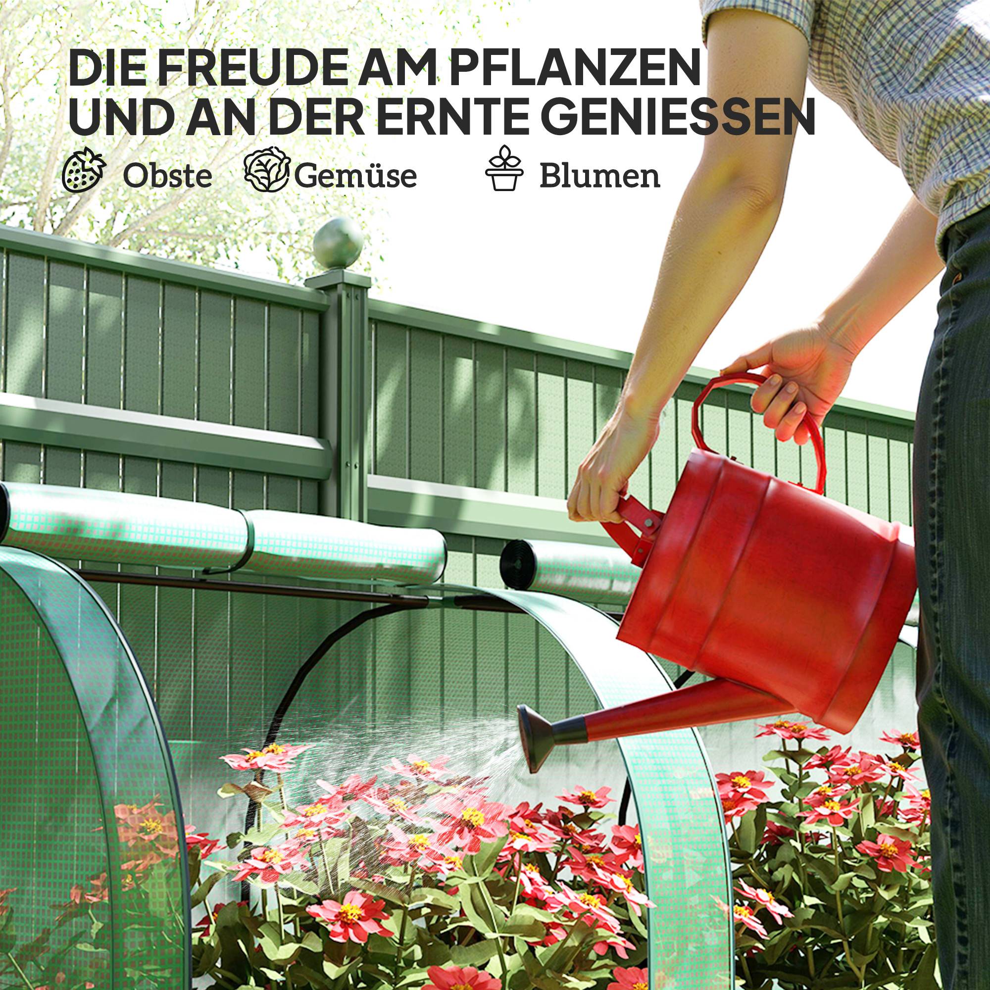 ComfortXL - Serre tunnel acier 395 x 100 x 80 cm verte pour jardin balcon terrasse avec 4 ouvertures zippées et bâche PE - Image 7
