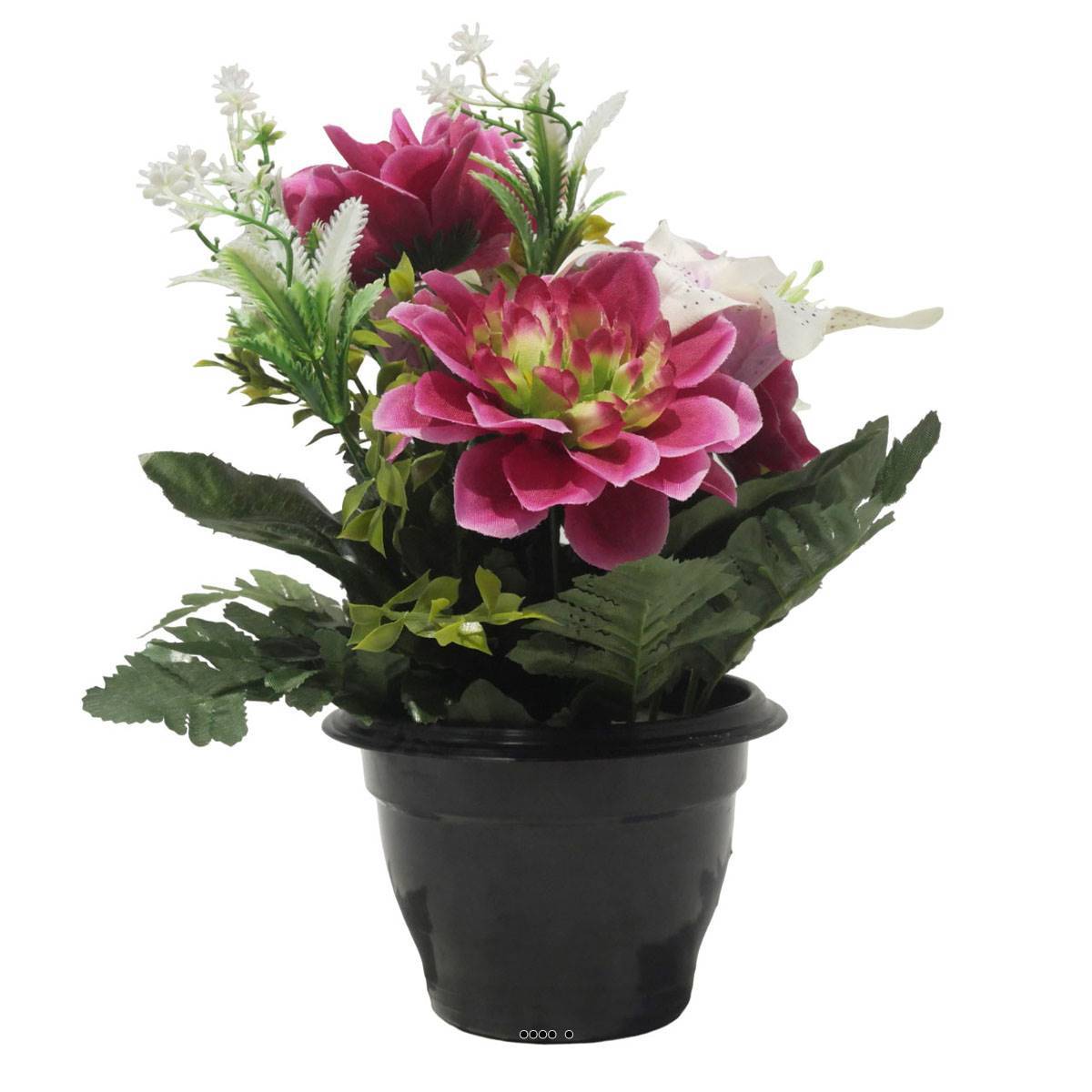 Pot pour les Tombes de Dahlias, mini fleurs et Lys artificiels pour la Toussaint Rose - couleur: Rose - Image 2