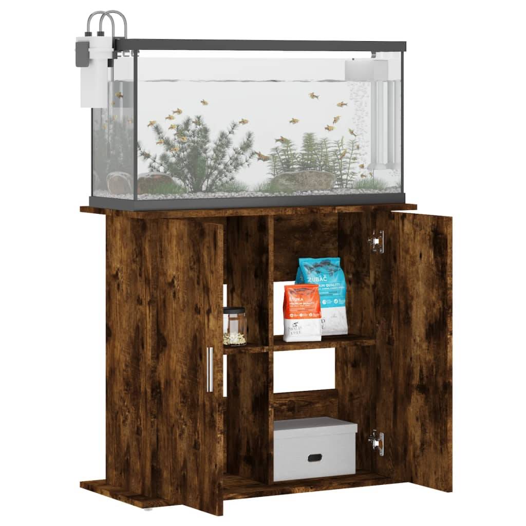 Meuble pour Aquarium Bois d'Ingénierie avec Portes de Rangement 81x36x73 cm Chêne Fumé - ComfortXL Outdoor Living - Image 4