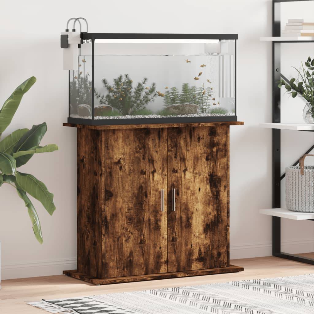 Meuble pour Aquarium Bois d'Ingénierie avec Portes de Rangement 81x36x73 cm Chêne Fumé - ComfortXL Outdoor Living - Image 1