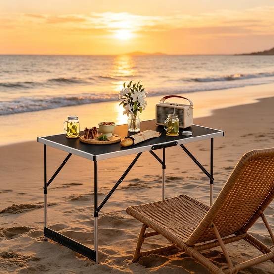 Table de camping pliante aluminium jardin balcon réglable en hauteur 100x60cm noir - ComfortXL Outdoor Living - Image 1