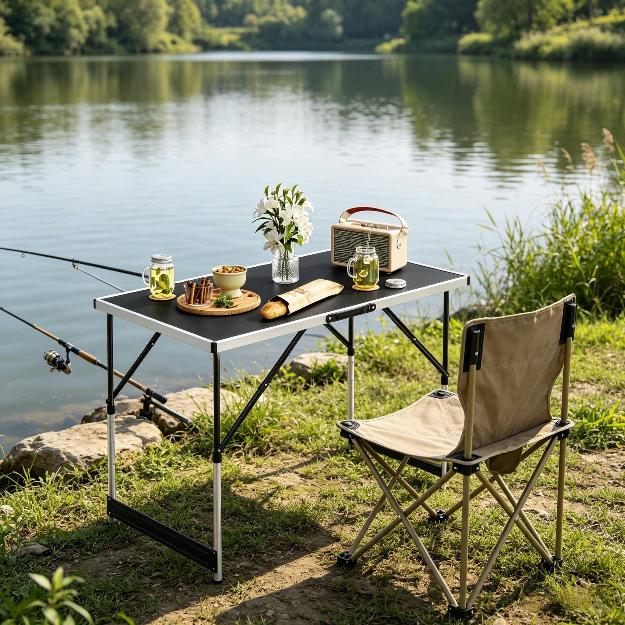 Table de camping pliante aluminium jardin balcon réglable en hauteur 100x60cm noir - ComfortXL Outdoor Living - Image 2