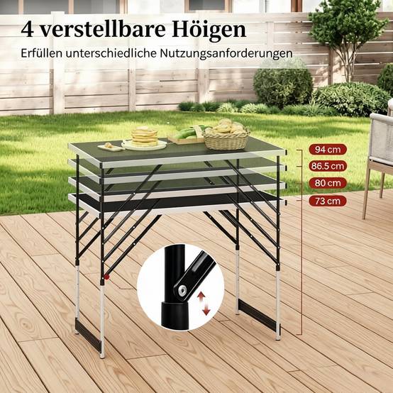 Table de camping pliante aluminium jardin balcon réglable en hauteur 100x60cm noir - ComfortXL Outdoor Living - Image 5