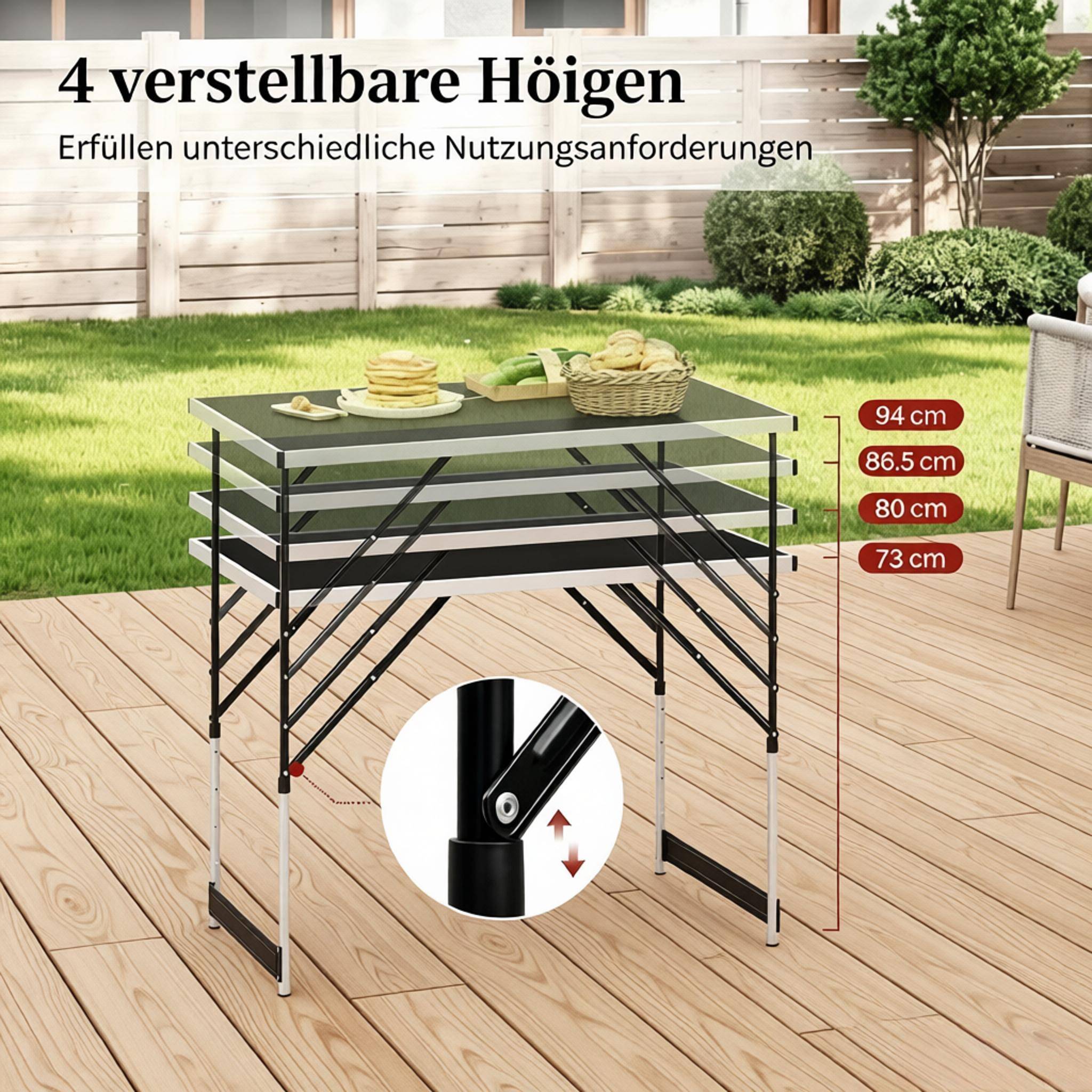 Table de camping pliante aluminium jardin balcon réglable en hauteur 100x60cm noir - ComfortXL Outdoor Living - Image 5