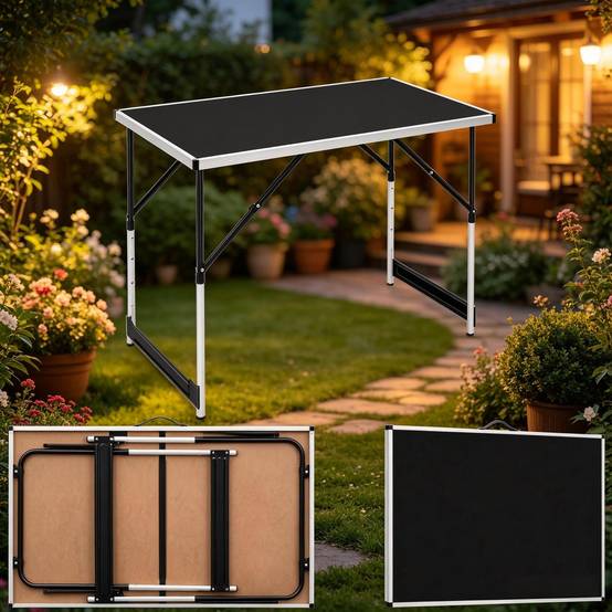 Table de camping pliante aluminium jardin balcon réglable en hauteur 100x60cm noir - ComfortXL Outdoor Living - Image 6
