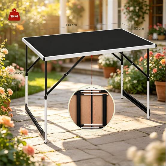 Table de camping pliante aluminium jardin balcon réglable en hauteur 100x60cm noir - ComfortXL Outdoor Living - Image 7