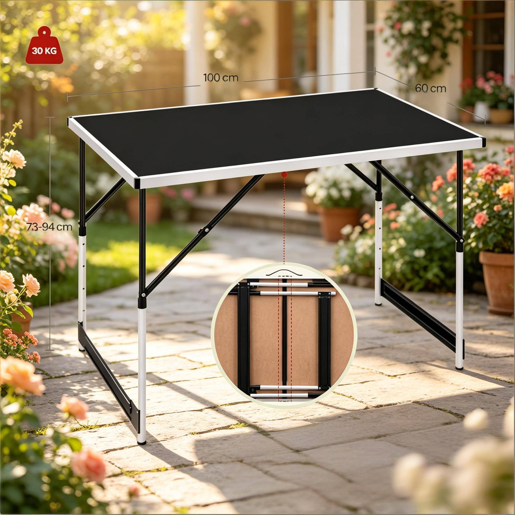 Table de camping pliante aluminium jardin balcon réglable en hauteur 100x60cm noir - ComfortXL Outdoor Living - Image 7