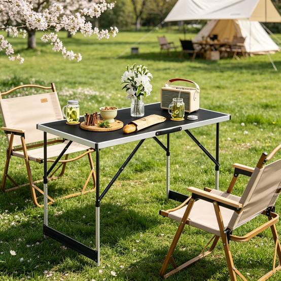 Table de camping pliante aluminium jardin balcon réglable en hauteur 100x60cm noir - ComfortXL Outdoor Living - Image 3