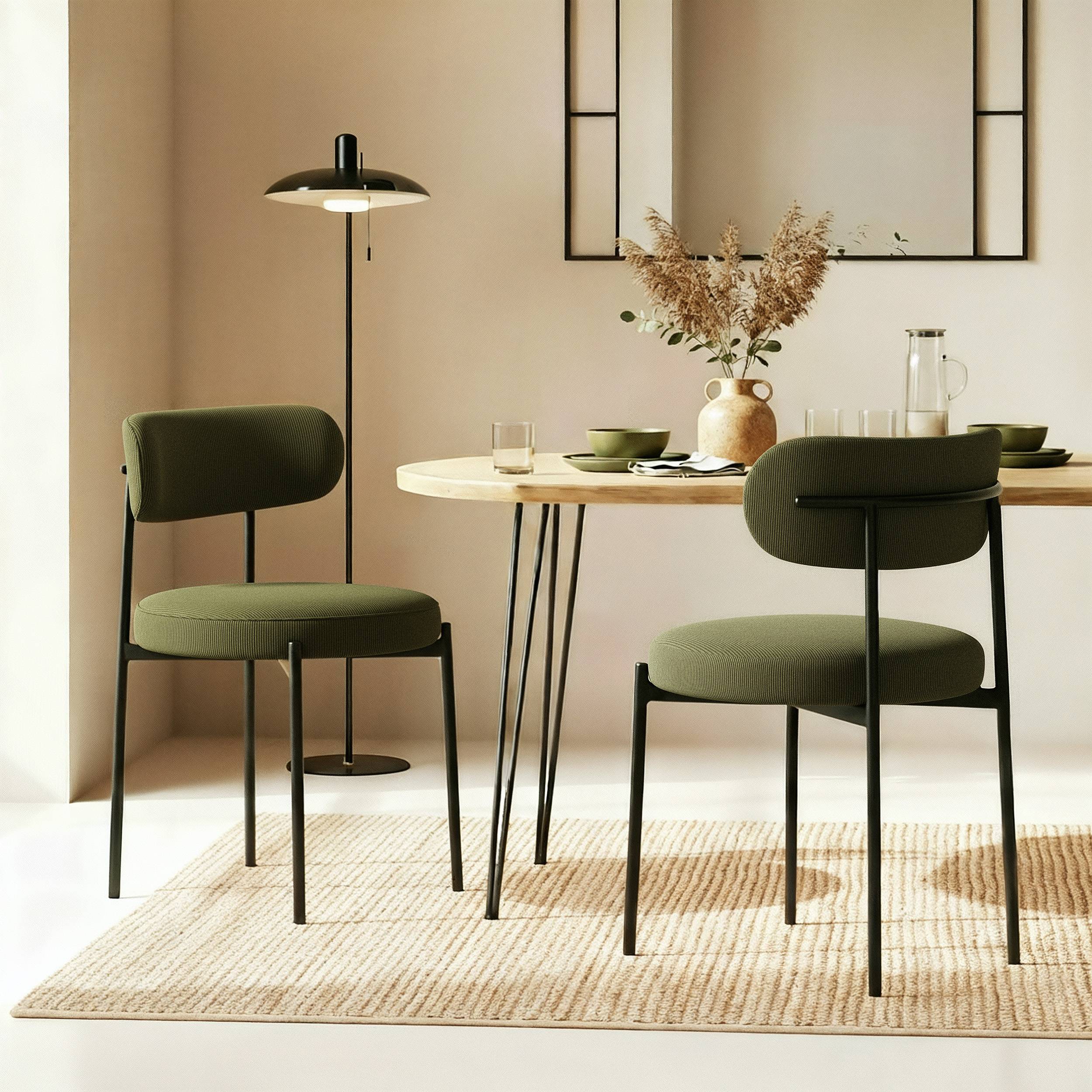 Sicaan Lot de 2 Chaises modernes IRIS velours côtelé kaki - Image 1