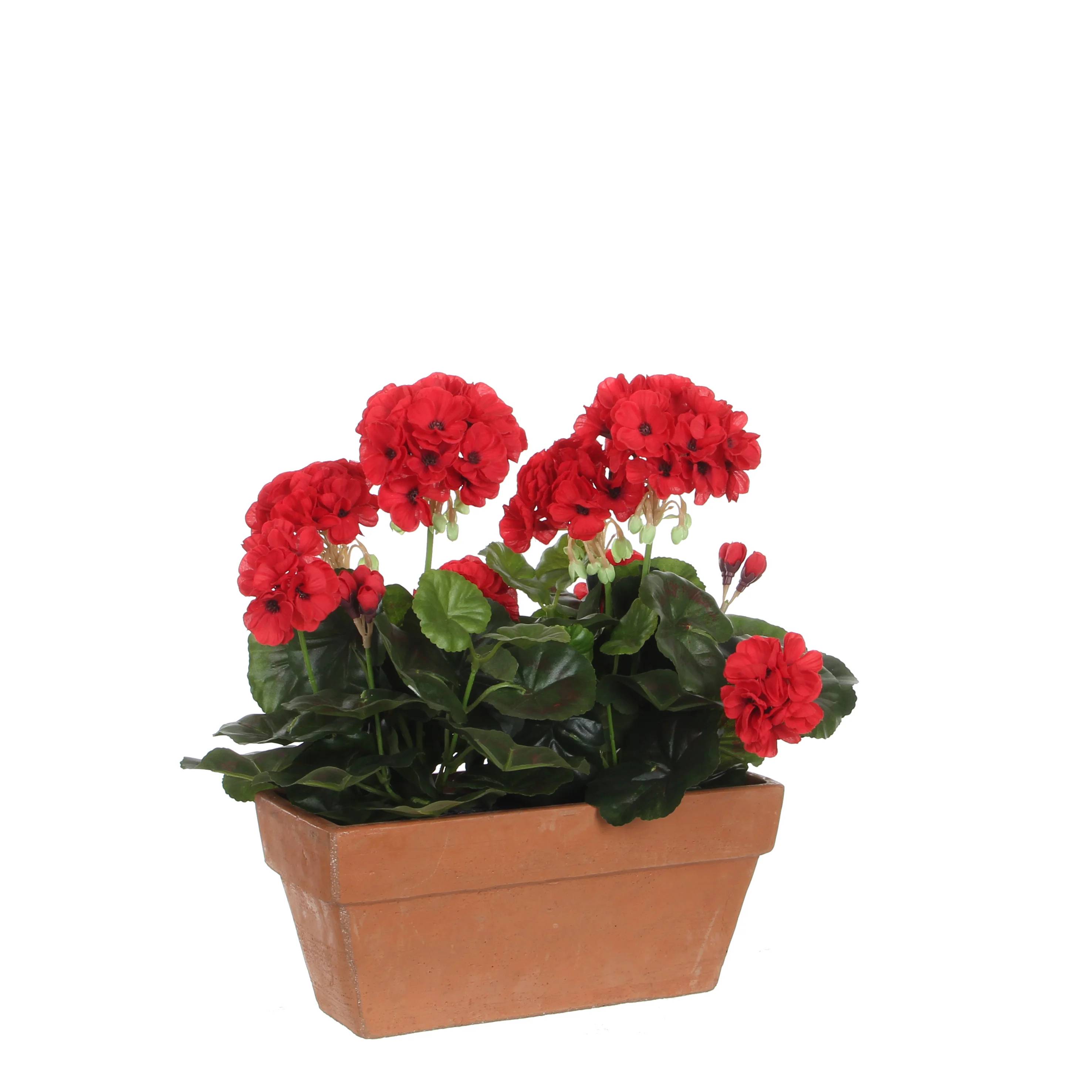 Mica Decorations - Géranium rouge artificiel en jardinière L.29 x l.13 x H.40 cm